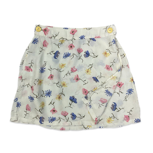 Vintage White Floral Print Mini Skirt 10