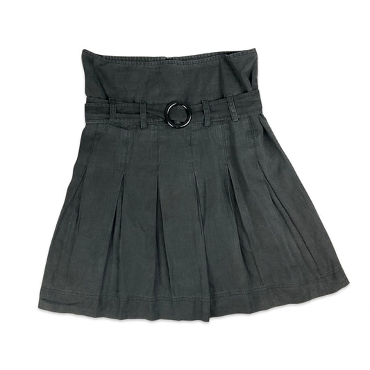 90s Black High Waisted Pleated Skirt with Belt