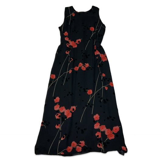Vintage Black & Red Floral Maxi Dress 12