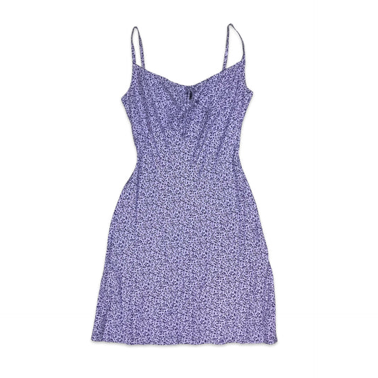 90s Purple Ditsy Floral Mini Dress 6 8