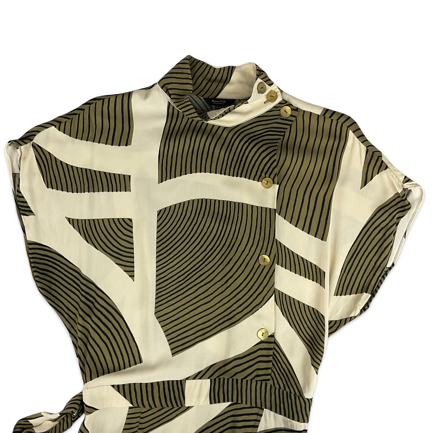 Massimo Dutti 90s Khaki Black & Beige Striped Batwing Maxi Dress