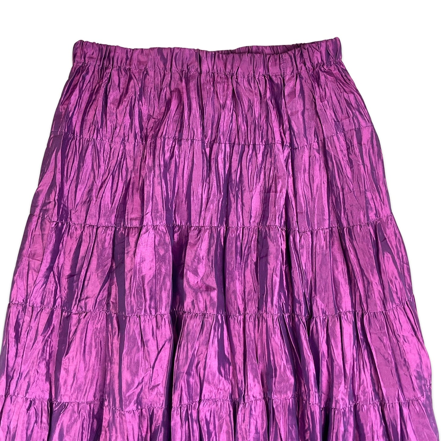 90s Metallic Purple Pleated Flounce Tiered Maxi Skirt