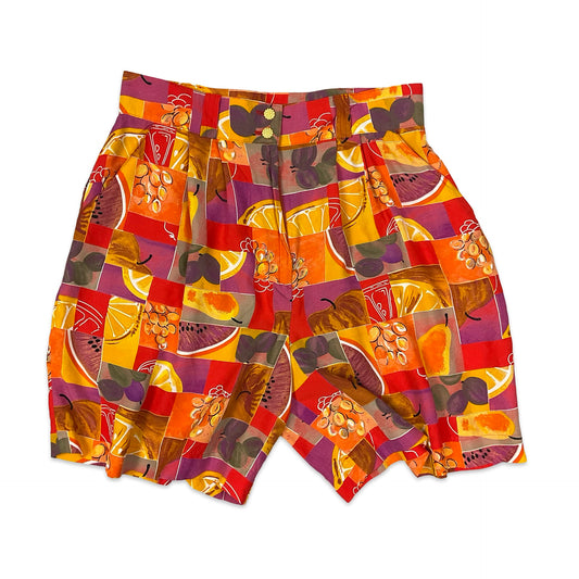 Vintage 80s Abstract Print Red & Orange Pleated Shorts 12