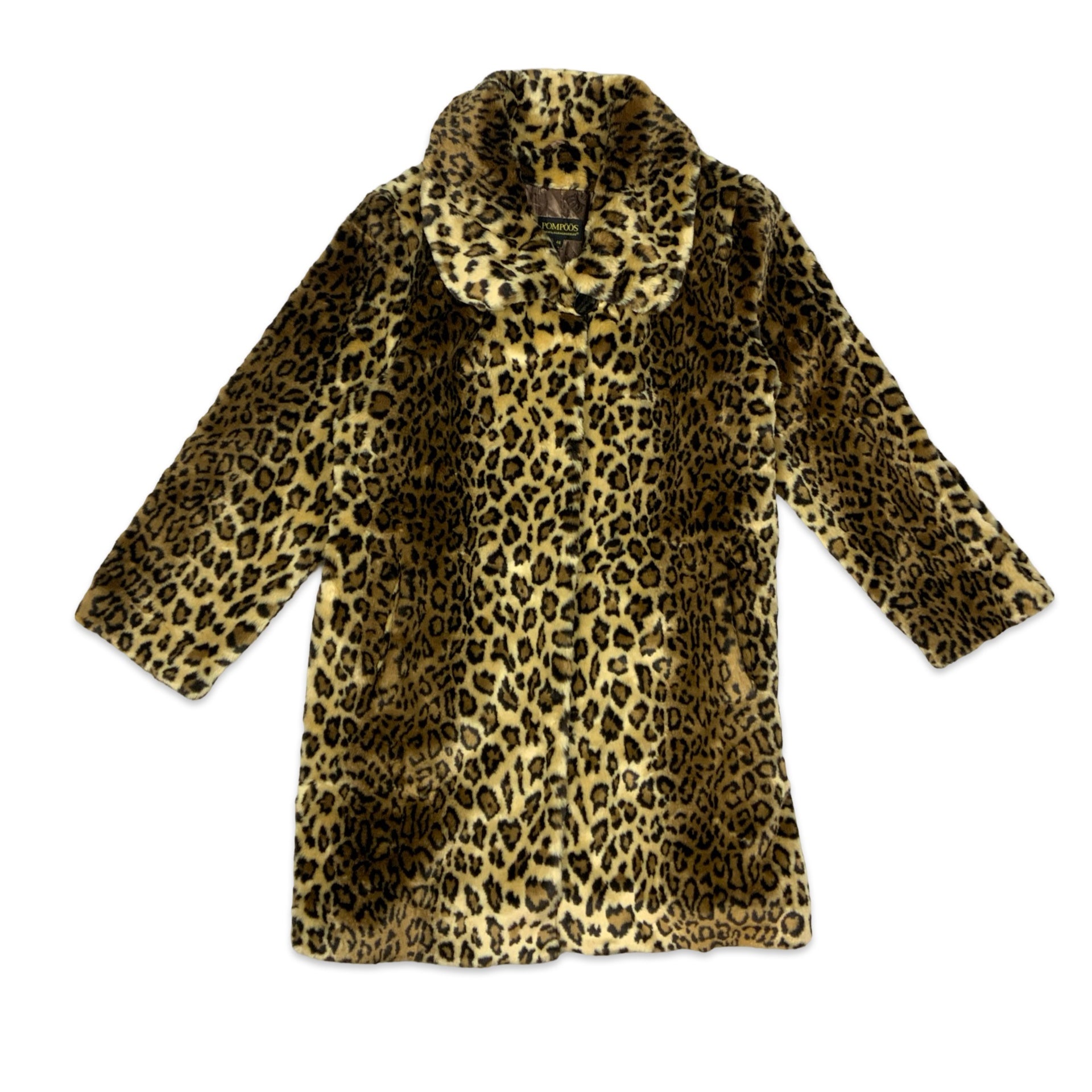 Vintage Leopard Print Faux Fur Long Coat 16 18