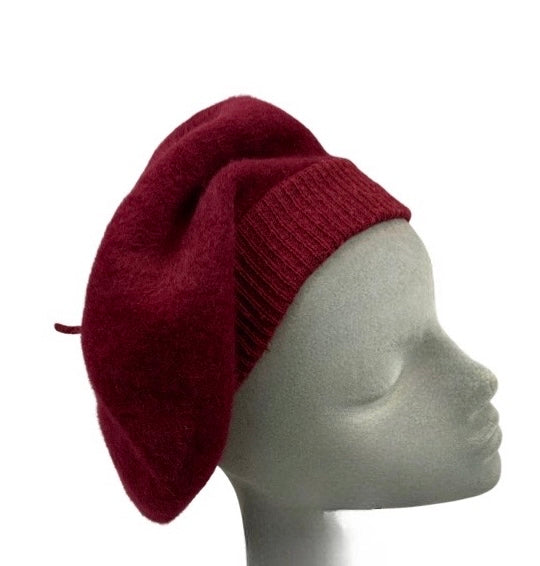 Vintage 80s Burgundy Angora Beret