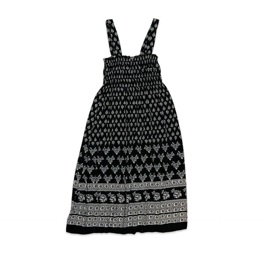 Vintage Black & White Floral Sun Dress 8 10 12