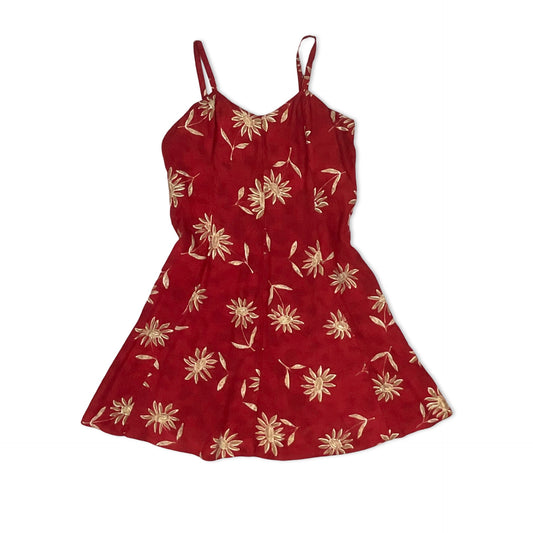 Vintage Red & Brown Floral Mini Dress 6 8