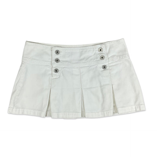 Vintage Y2K White Denim Pleated Mini Skirt 10 12