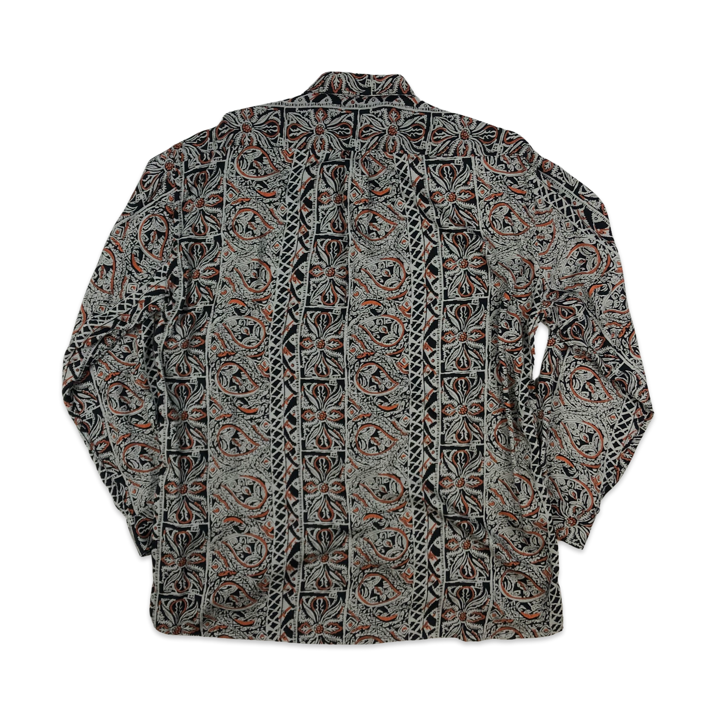 Vintage Black, Grey, and Orange Abstract Print Shirt XL