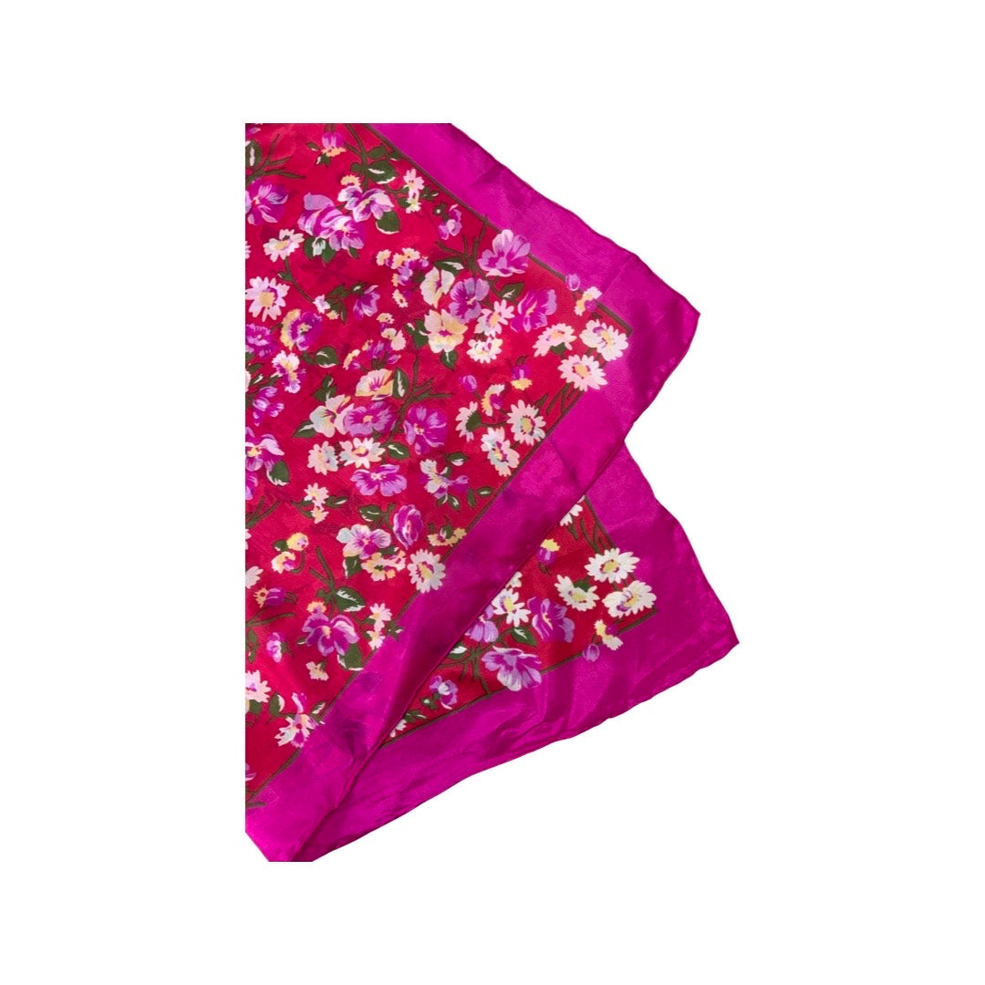 Vintage Bright Pink Floral Silk Scarf
