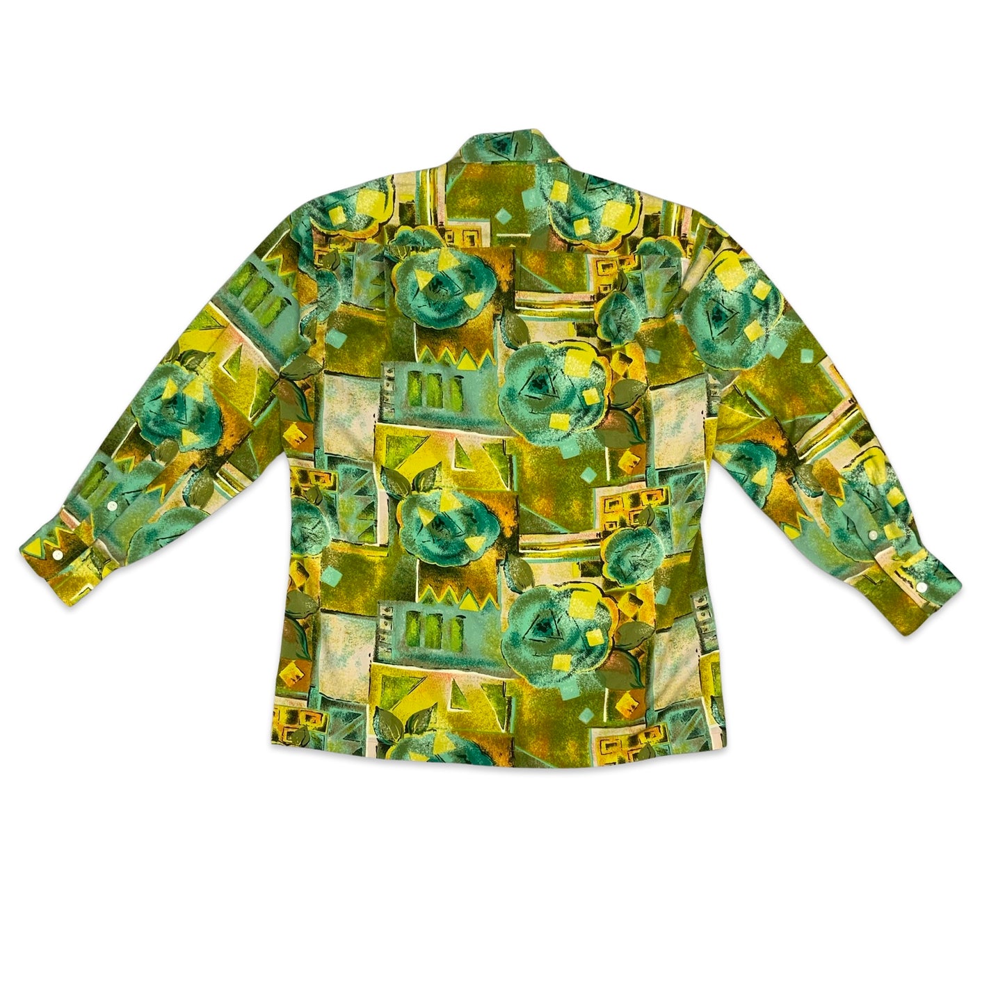 Vintage Yellow & Teal Abstract Print Shirt S