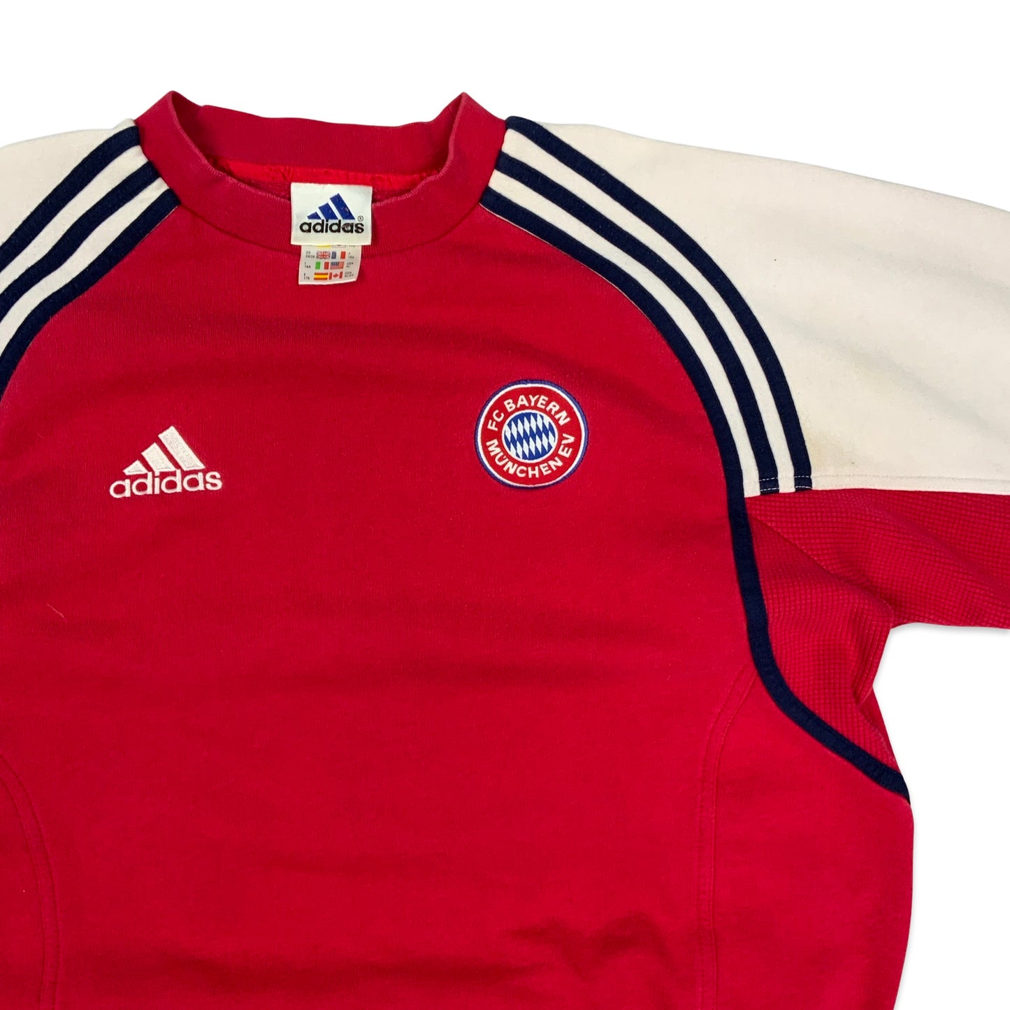 Vintage Y2K Adidas Bayern Munich Red & White Crew Neck Sweatshirt L XL