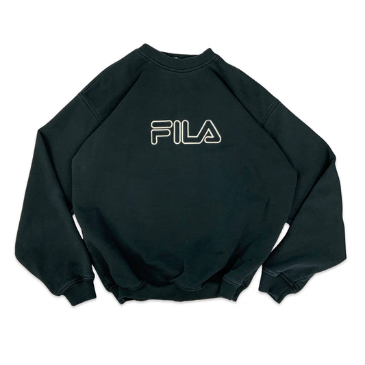 FILA Spell Out Black Crew Neck Sweatshirt L XL