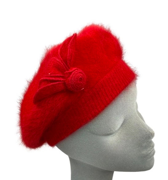 Vintage Red Angora Beret