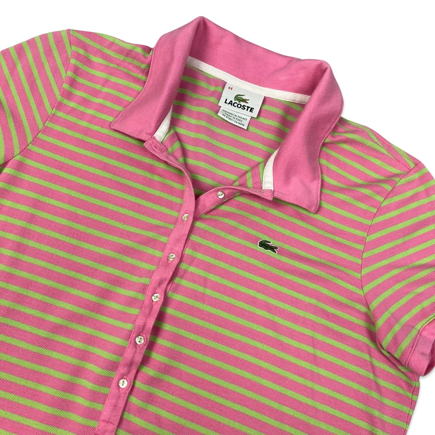 Lacoste Pink & Green Striped Polo Shirt 10 12