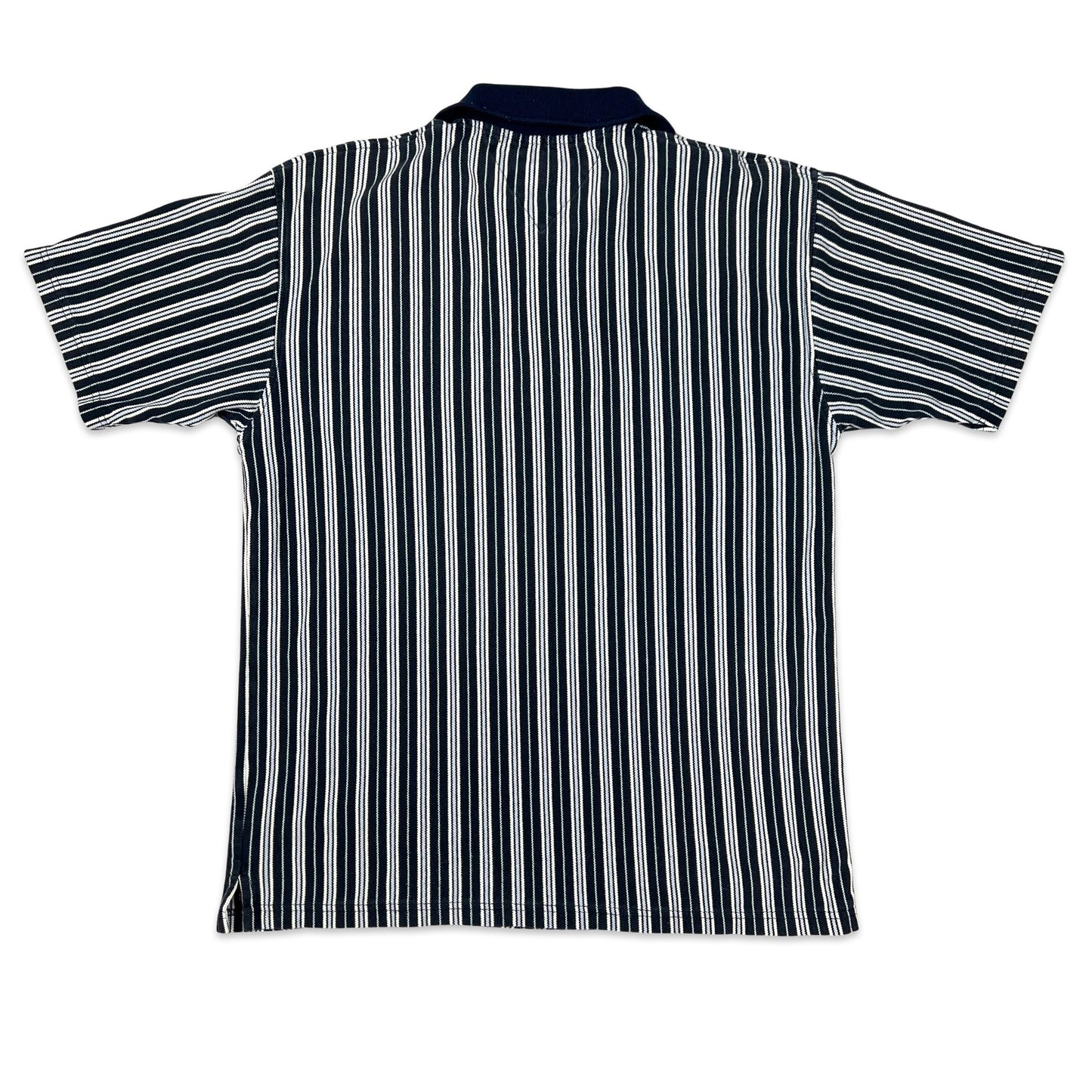 Vintage 90s Tommy Hilfiger Blue & Navy Striped Polo Shirt S M