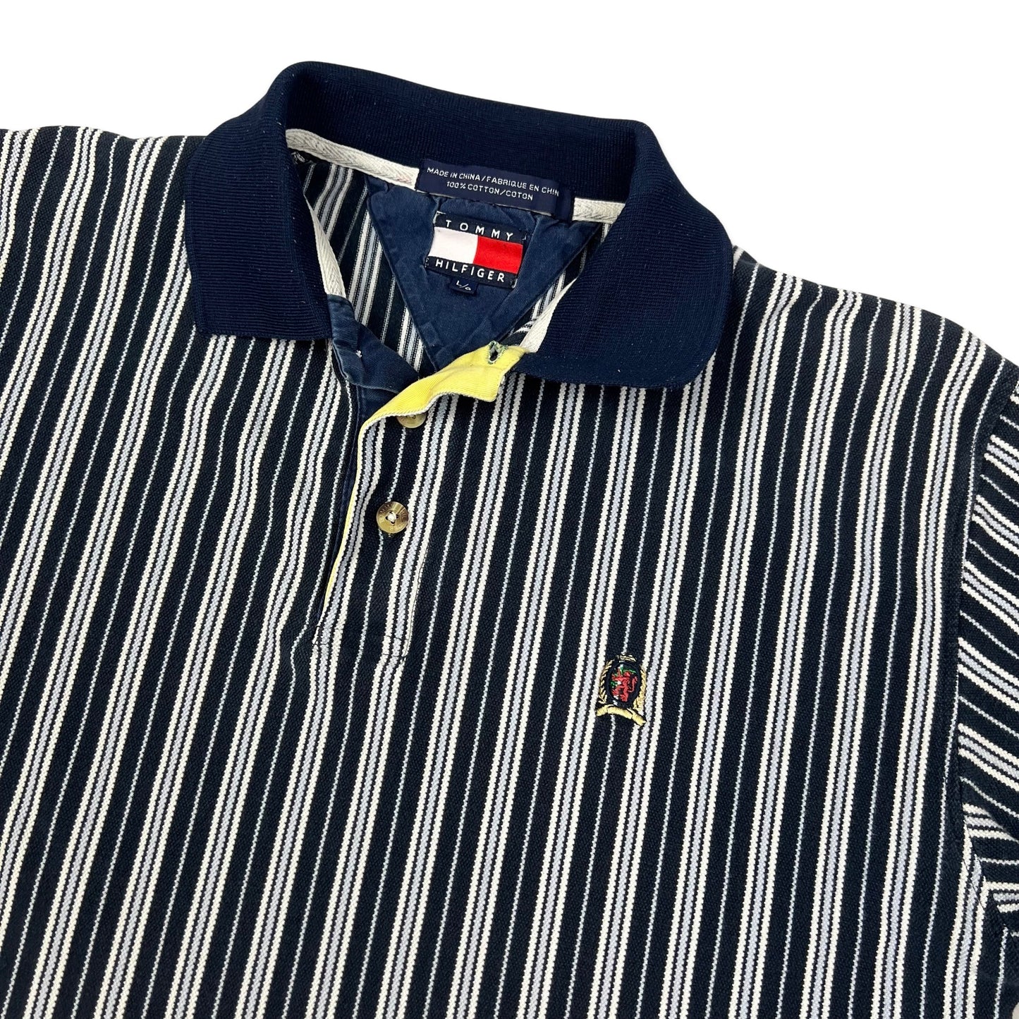 Vintage 90s Tommy Hilfiger Blue & Navy Striped Polo Shirt S M