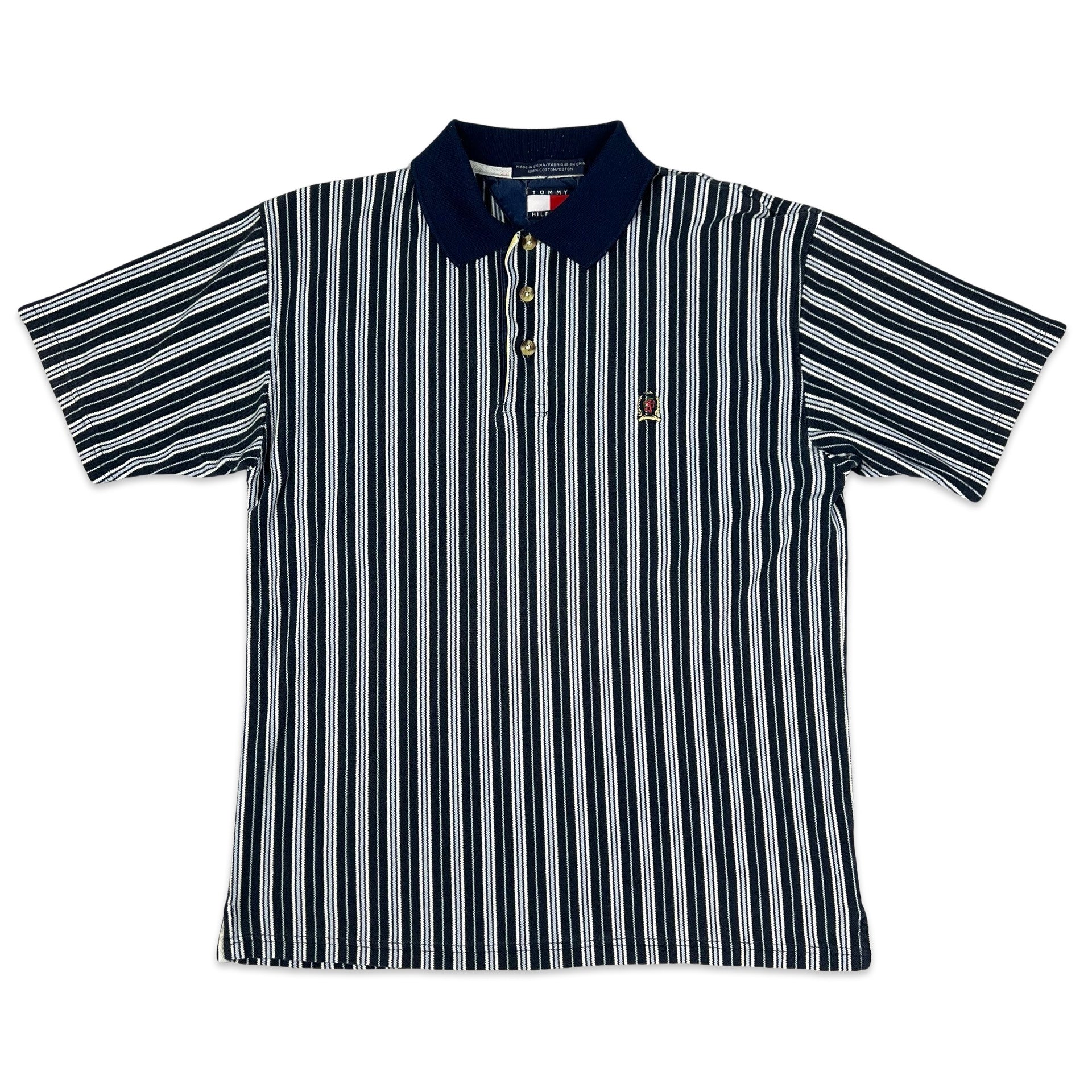 Vintage 90s Tommy Hilfiger Blue Navy Striped Polo Shirt S M