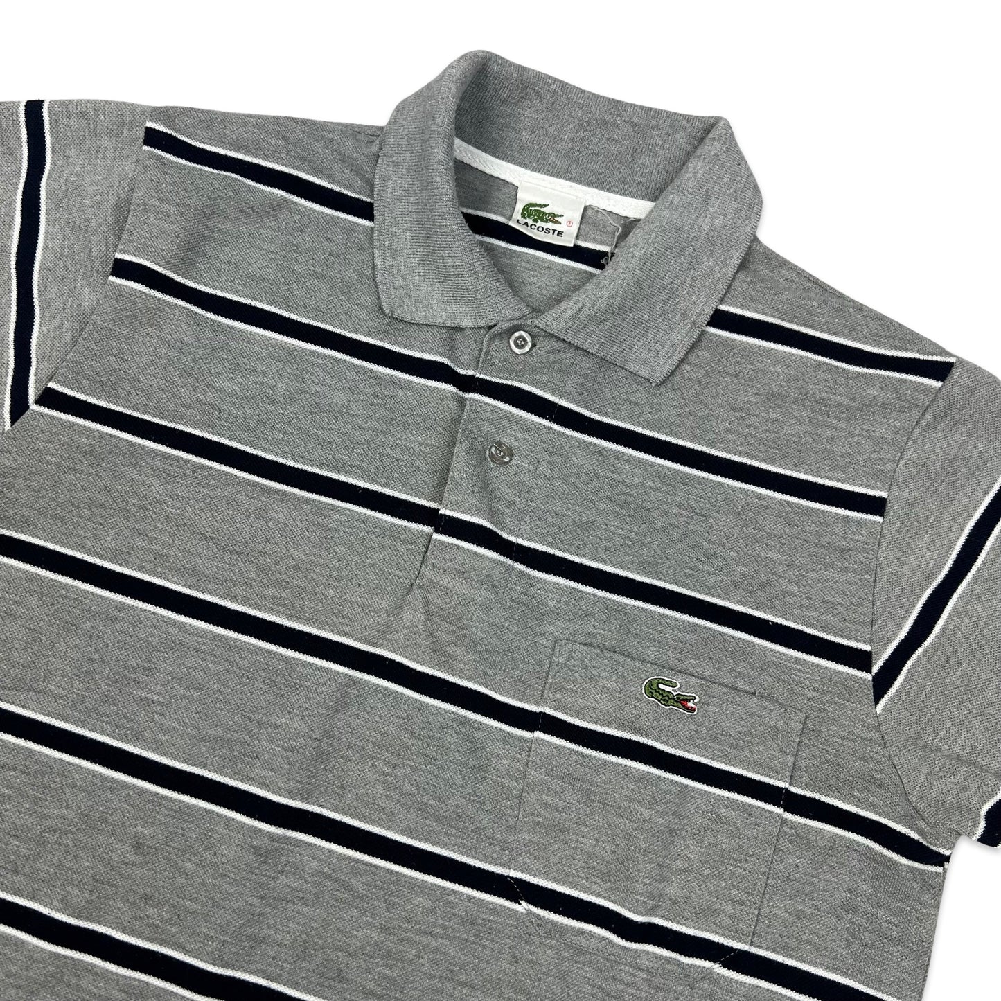 Lacoste Grey & Black Striped Polo Shirt S M