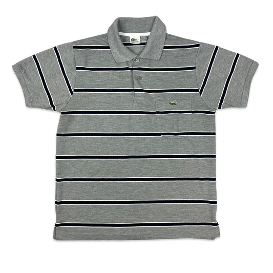 Lacoste Grey & Black Striped Polo Shirt S M
