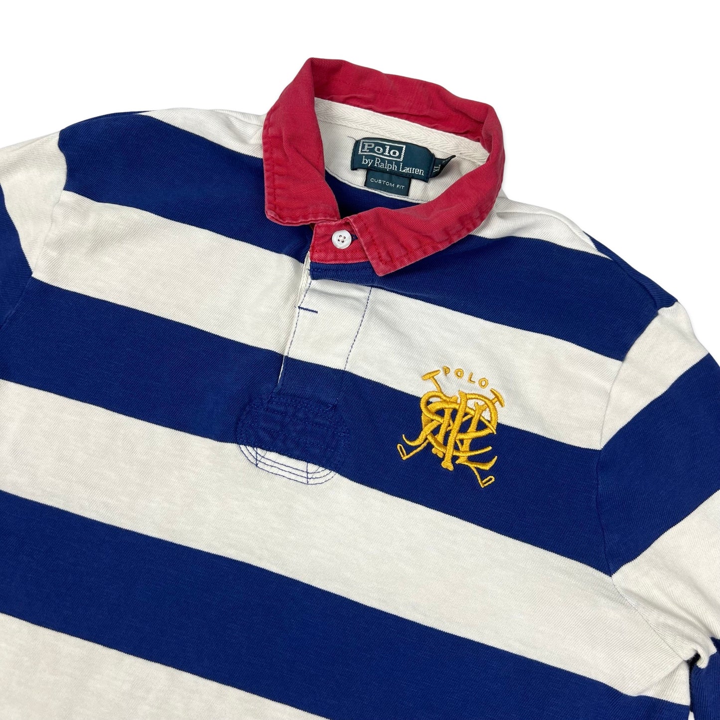 Vintage Ralph Lauren Blue & White Striped Rugby Shirt L XL