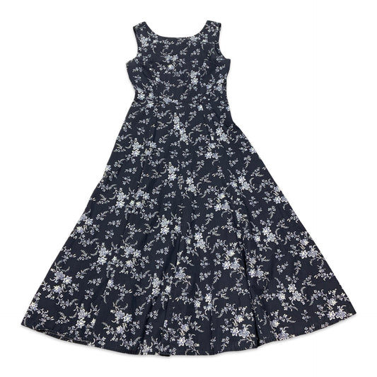 Vintage Blue & White Floral Laura Ashley Maxi Dress 10