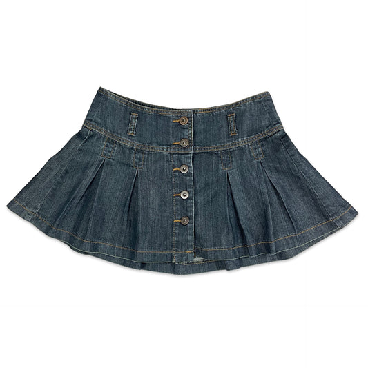 Vintage 90s Dark Blue Denim Pleated Mini Skirt 12 14