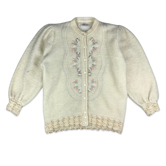 Vintage Cream Knitted Granny Cardigan