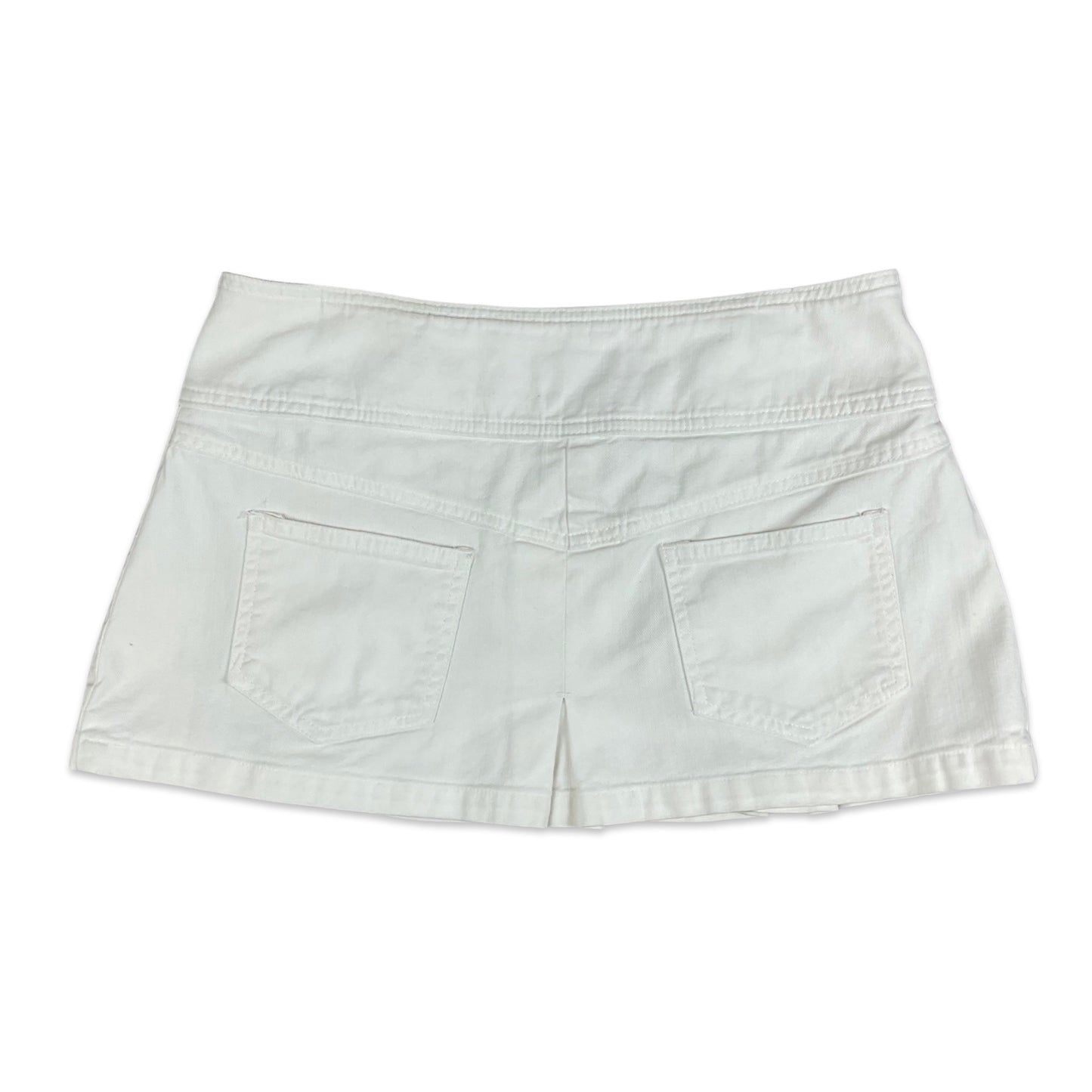 Vintage Y2K White Denim Pleated Mini Skirt 10 12
