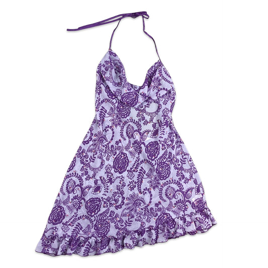 90s Y2K Purple Floral Cowl Neck Sheer Midi Dress 10 12 14