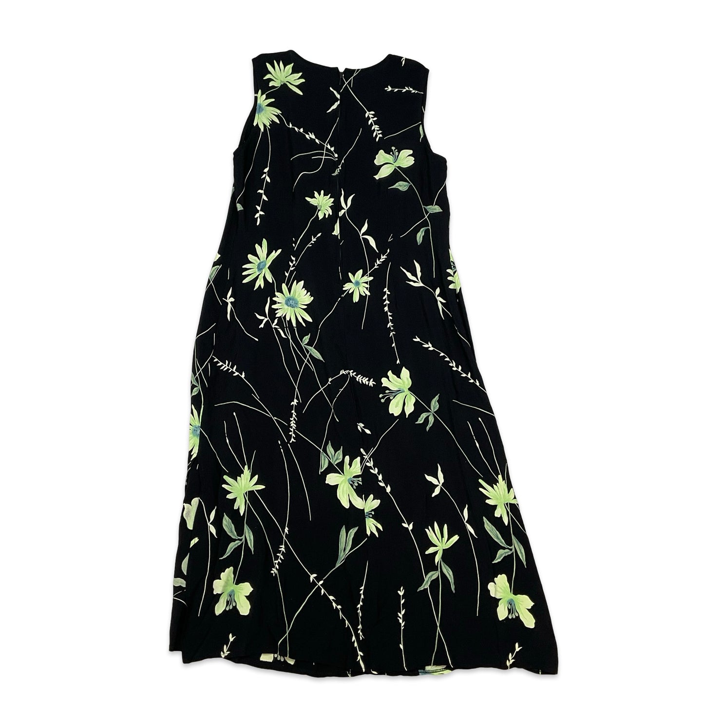 90s Black & Green Floral Maxi Dress 16