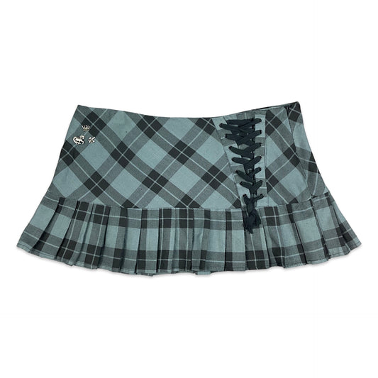 Vintage Y2K Grey Black Tartan Pleated Micro Mini Skirt 12 14