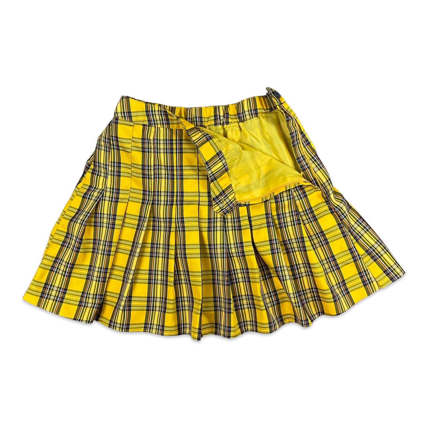 Vintage Yellow Navy White Orange Tartan Pleated Mini Skirt 6 8 10
