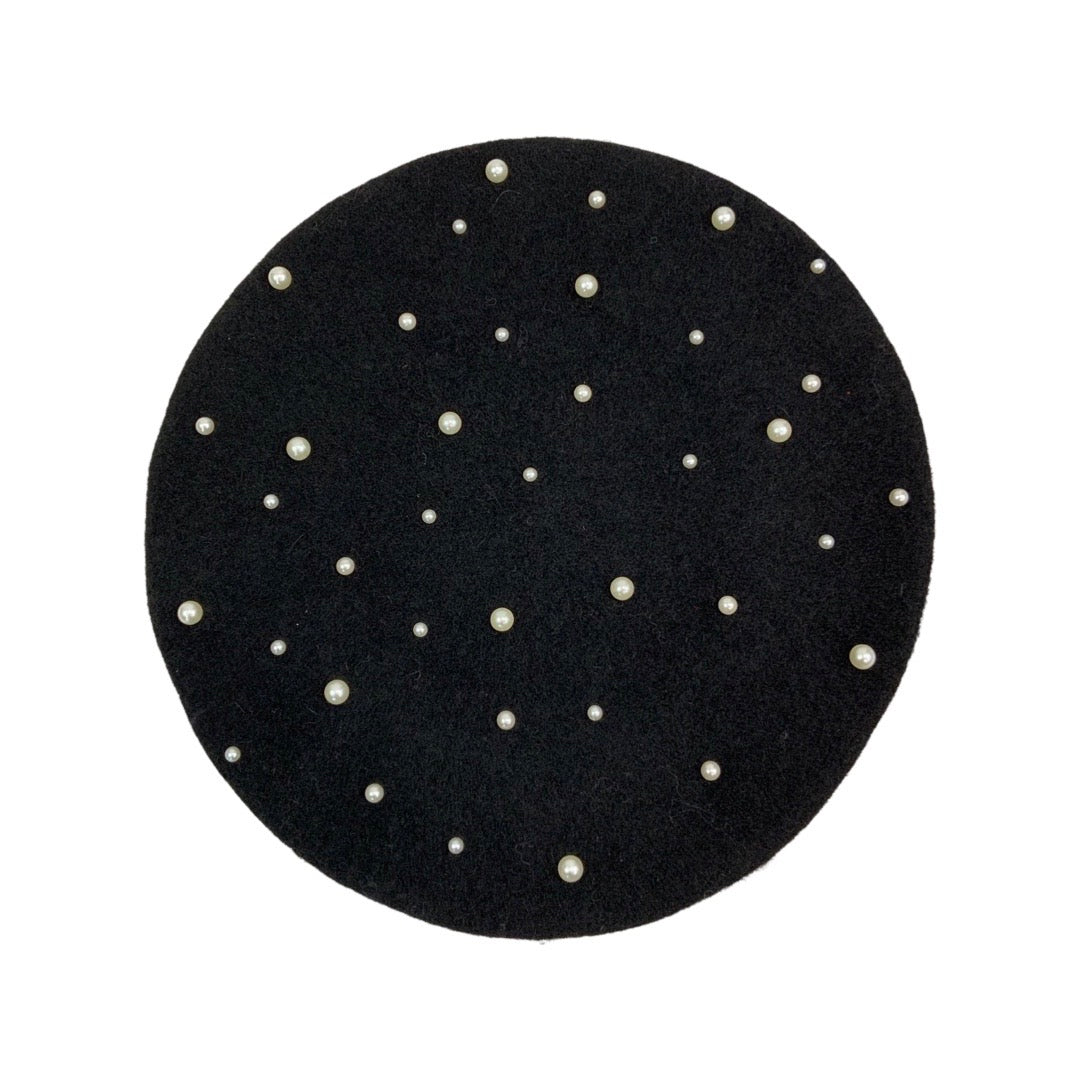Vintage Black Faux Pearl Beret