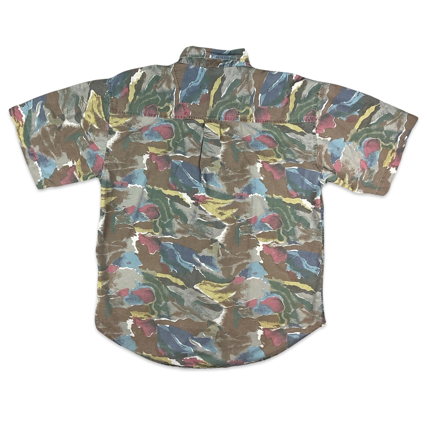 Vintage Multicoloured Camo Print Short Sleeve Shirt M L