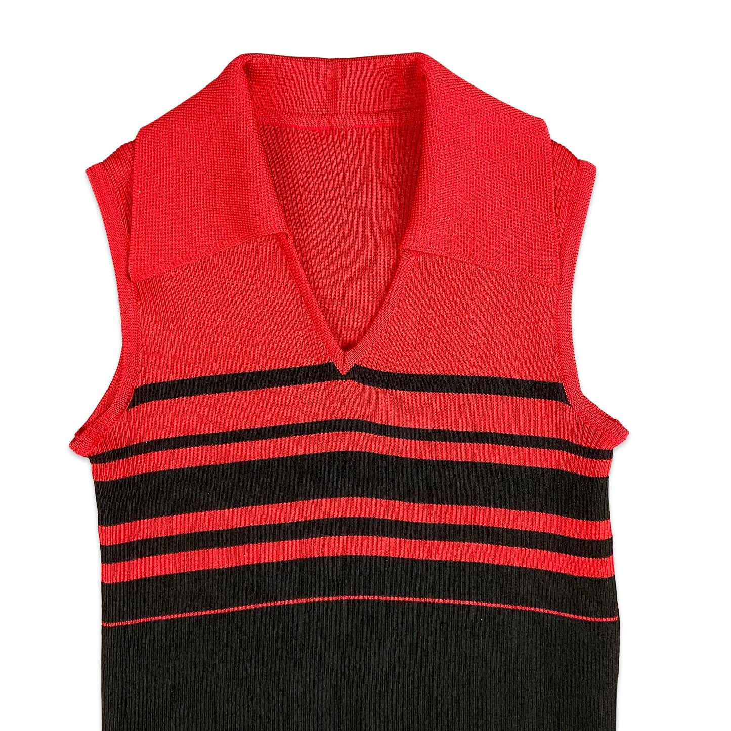 Vintage Red Black Stripe Knitted Sleeveless Top 10 12