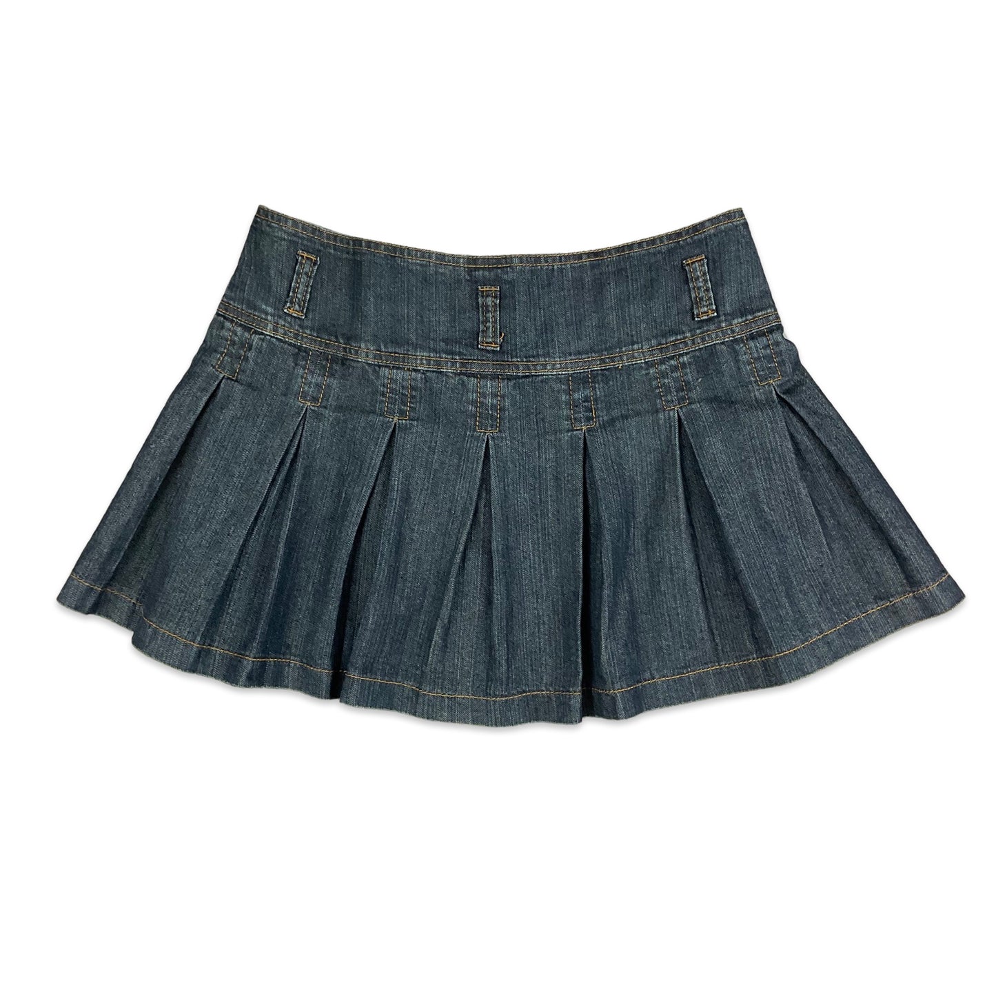 Vintage 90s Dark Blue Denim Pleated Mini Skirt 12 14