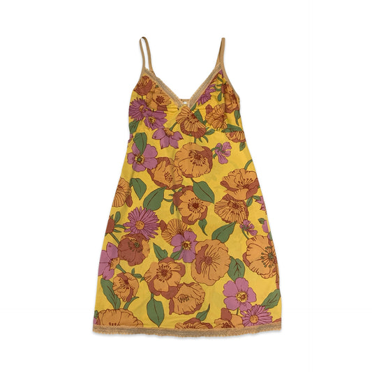 90s Yellow Floral Slip Dress 12 14