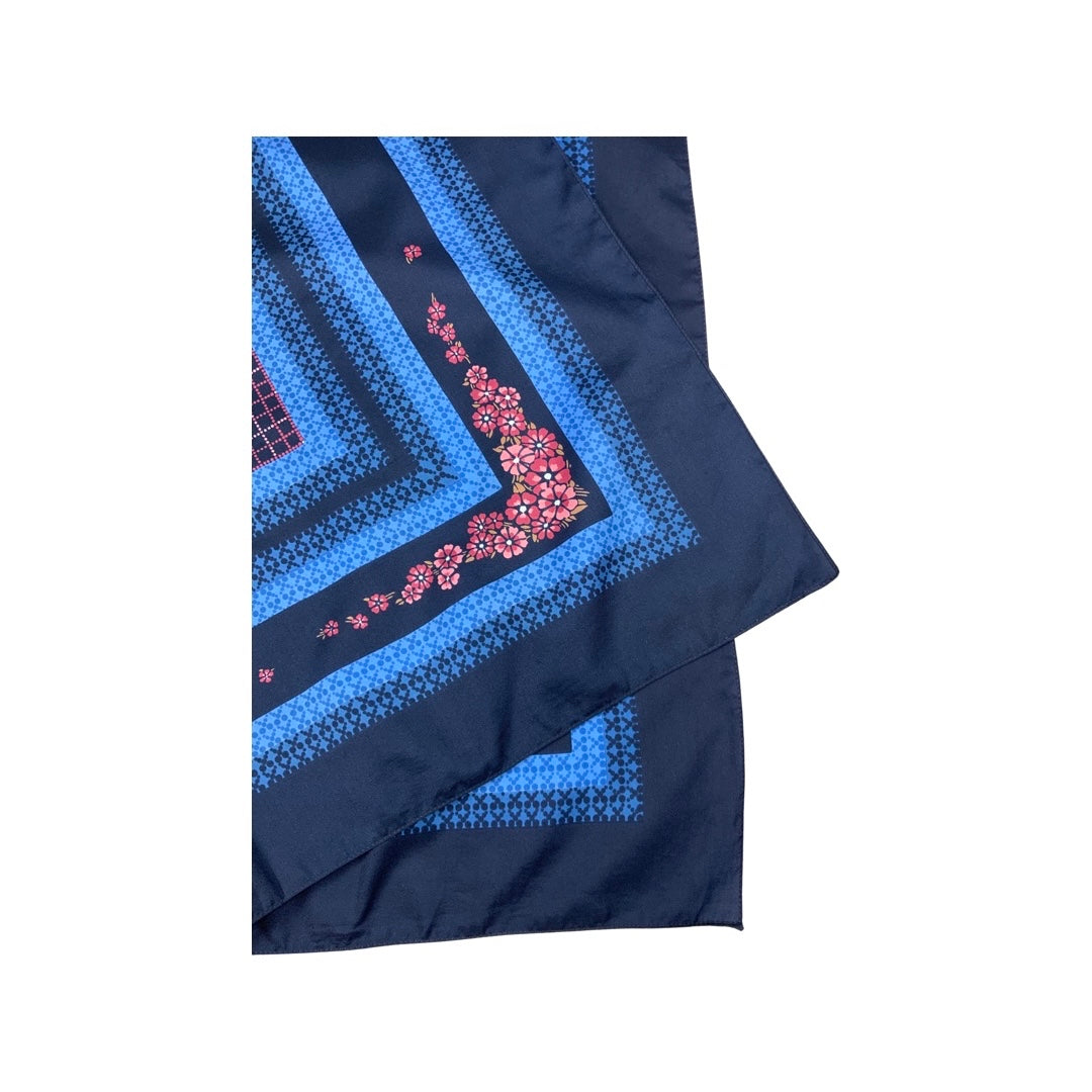 Vintage 80s Blue Floral Scarf