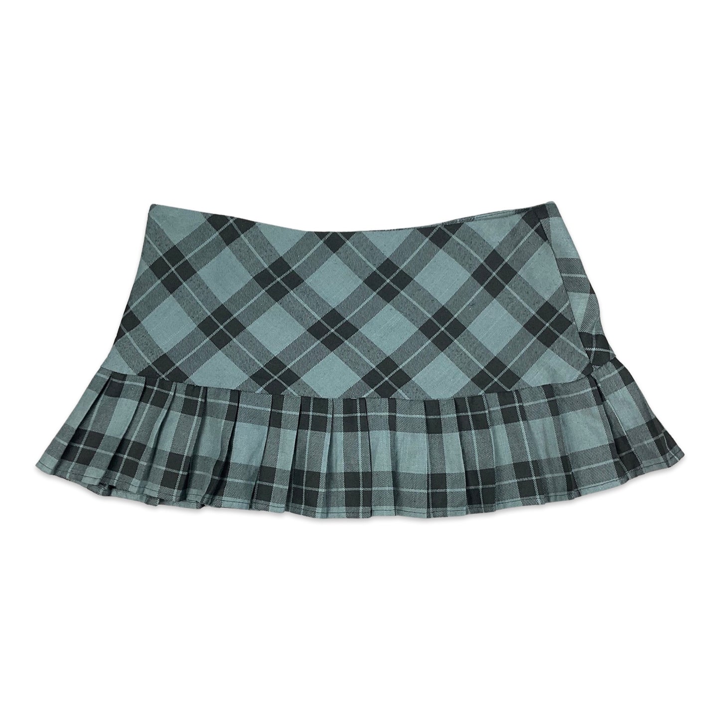 Vintage Y2K Grey Black Tartan Pleated Micro Mini Skirt 12 14