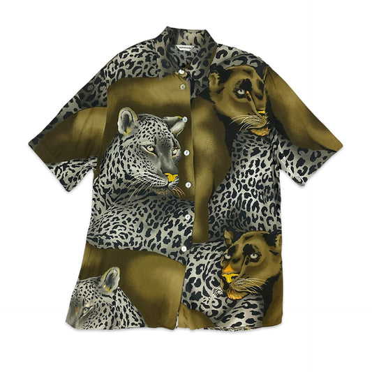 Vintage Khaki Animal Print Short Sleeve Shirt