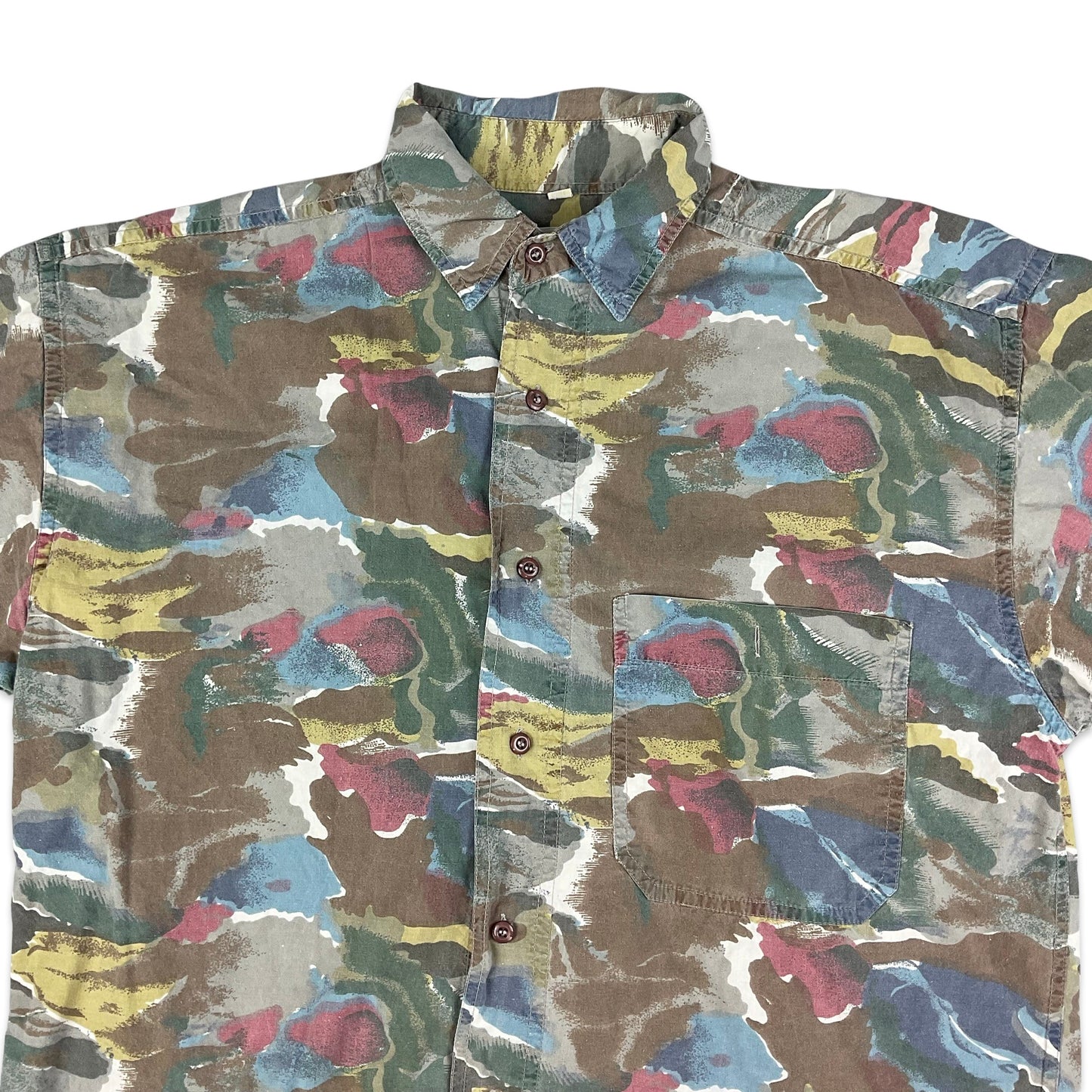 Vintage Multicoloured Camo Print Short Sleeve Shirt M L