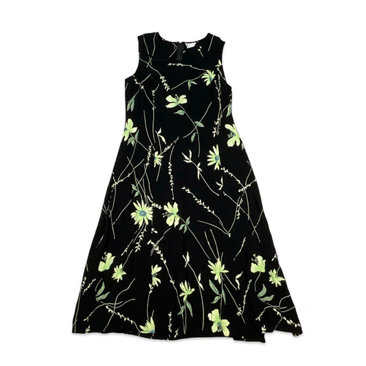 90s Black & Green Floral Maxi Dress 16