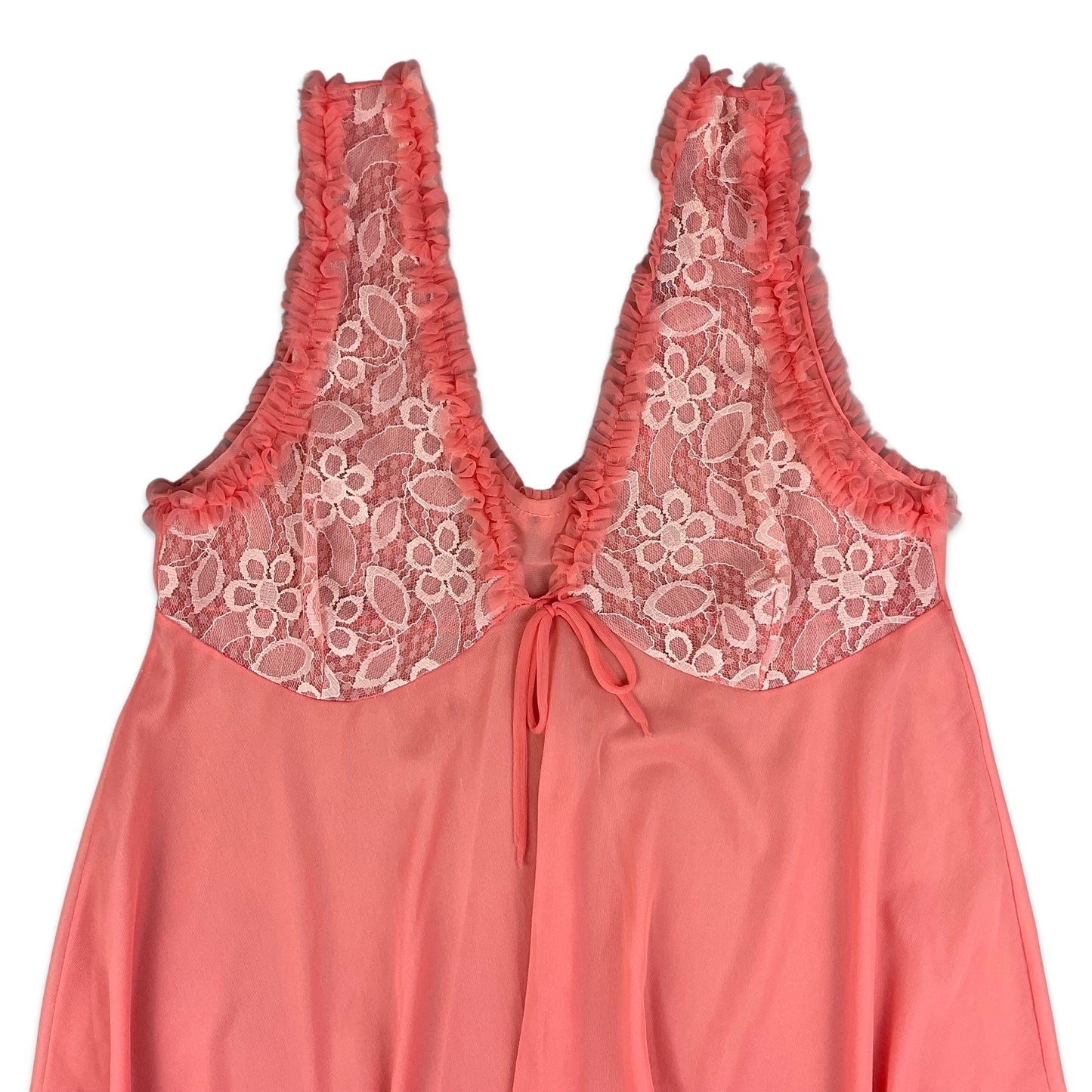 Vintage Coral & White Lace Babydoll Top