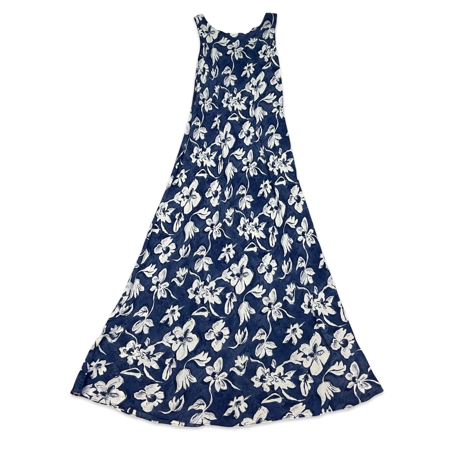 Vintage Blue & White Floral Maxi Dress 8