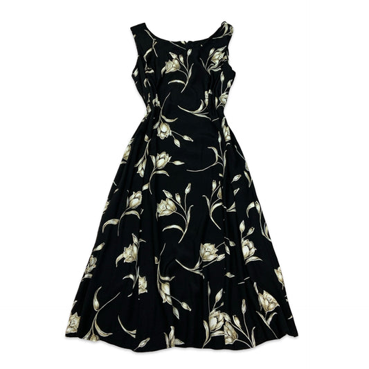 Vintage Black & Beige Floral Maxi Dress 18