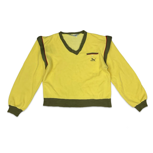 80s Yellow & Khaki Green Puma Jumper 12 14
