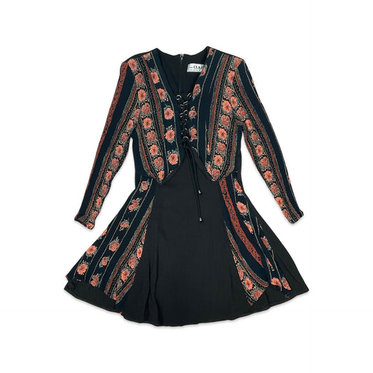Vintage Black & Pink Floral Short Prairie Dress