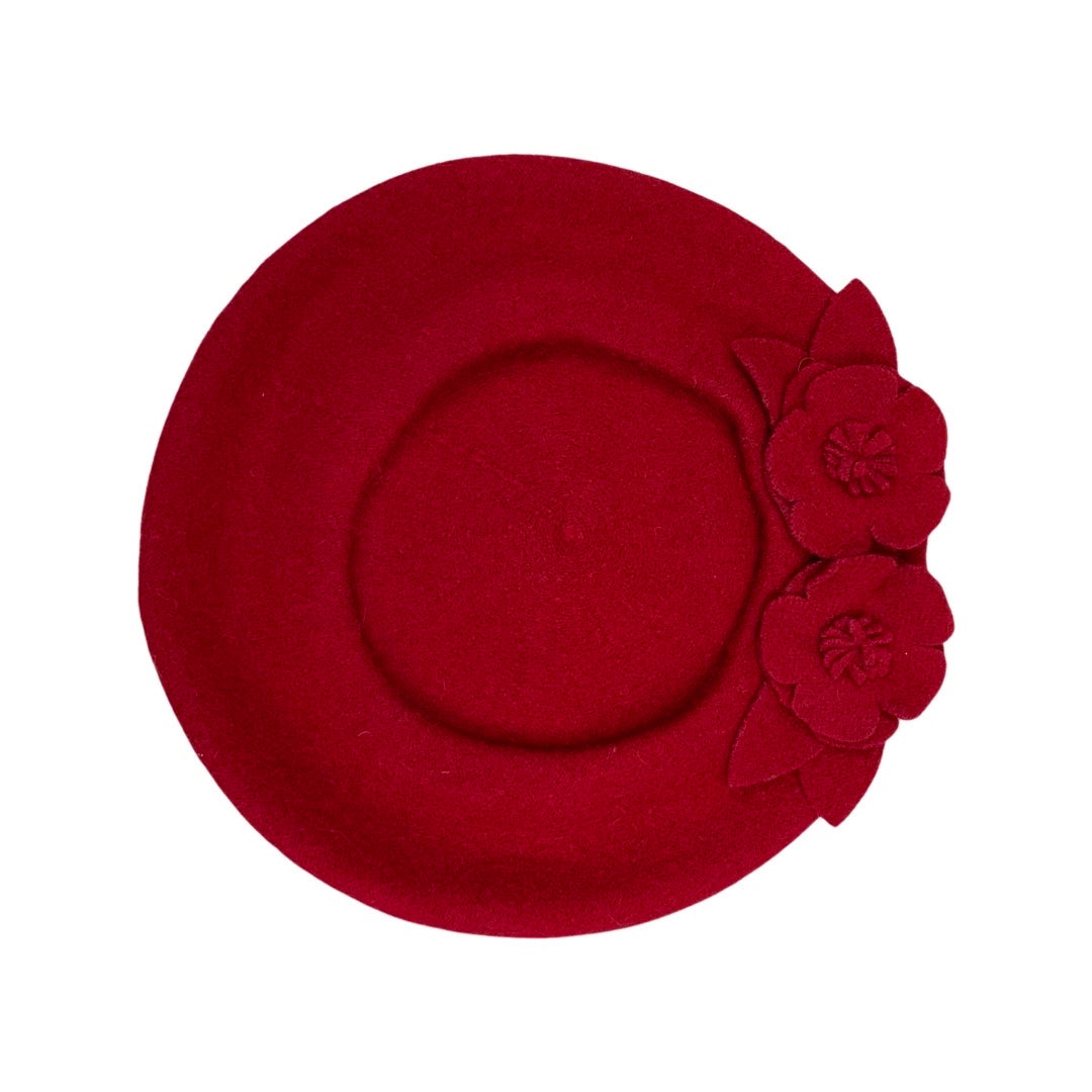 Vintage Red Appliqué Flower Beret