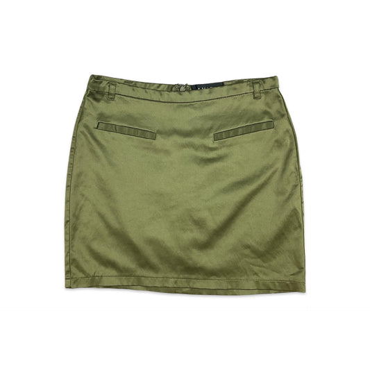 Vintage 90s Khaki Green Metallic Bodycon Mini Skirt 8 10